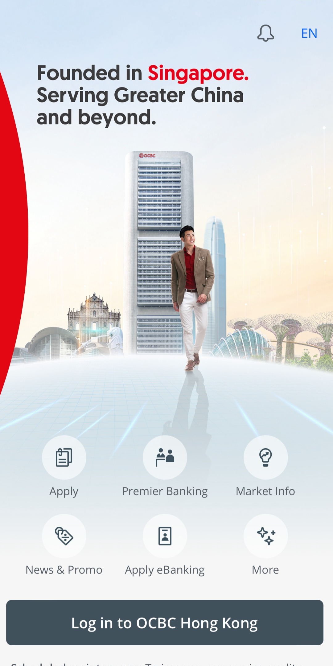 Download the OCBC Bank mobile app, select “Apply”, then select “Accounts” on home page