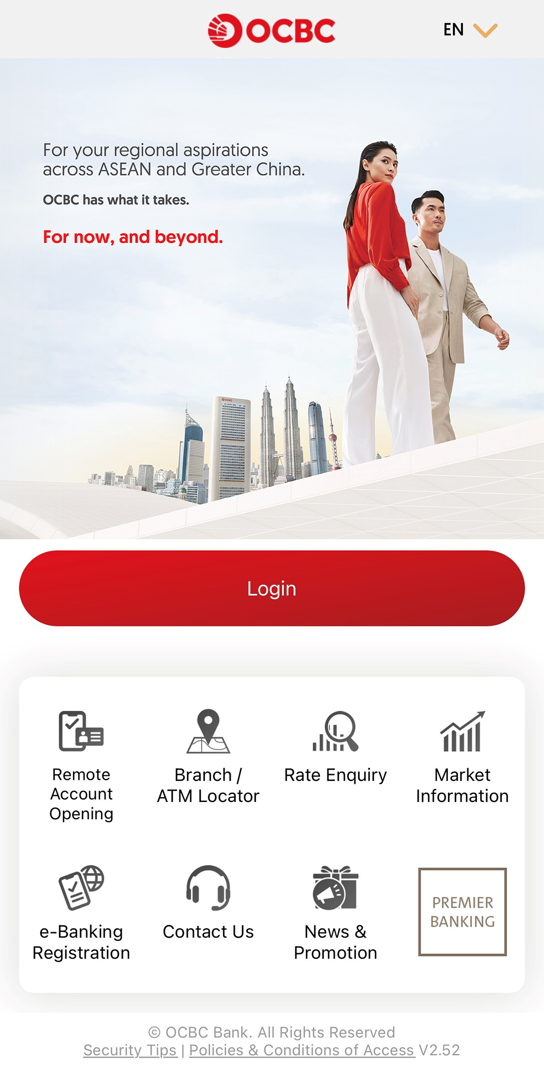 Download the OCBC Bank mobile app, select “Login” on home page