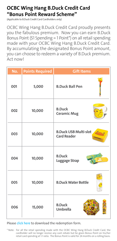 OCBC Wing Hang B.Duck Credit Card Promotional Offer